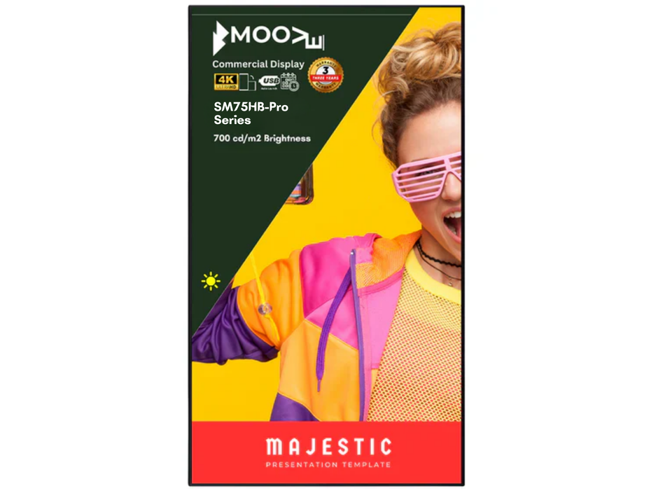 Moove 75 inch high brightness digital signage display for maximum impact in retail windows and commercial spaces